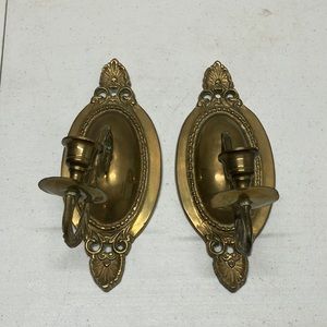 Pair of brass wall candle stick holder sconces